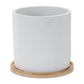 White Stone Planter with Wood Plate (Set of 2)