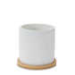 White Stone Planter with Wood Plate (Set of 2)