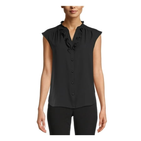 Anne Klein Women's Black Ruffled Sleeveless Blouse - XL