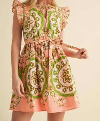 &Merci - Printed Flutter Sleeve Mini Dress