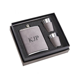 Creative Gifts International - Leatherette Flask & Stainless Steel Shot Glass Set
