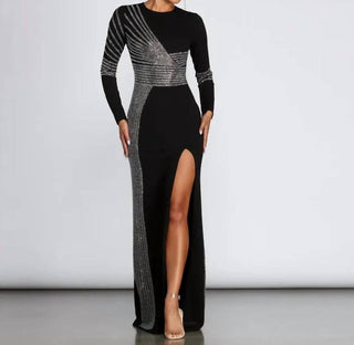 Gaje - Lita Heat Stone High Slit Formal Evening Dress