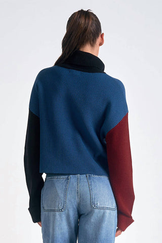 Elan - Colorblock Turtle Neck Cropped Sweater