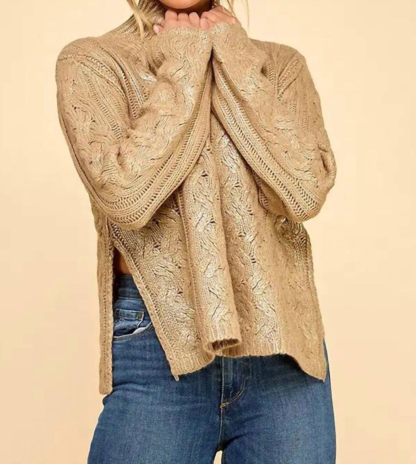 Baby Pink - Foiled Mock Neck Sweater Top
