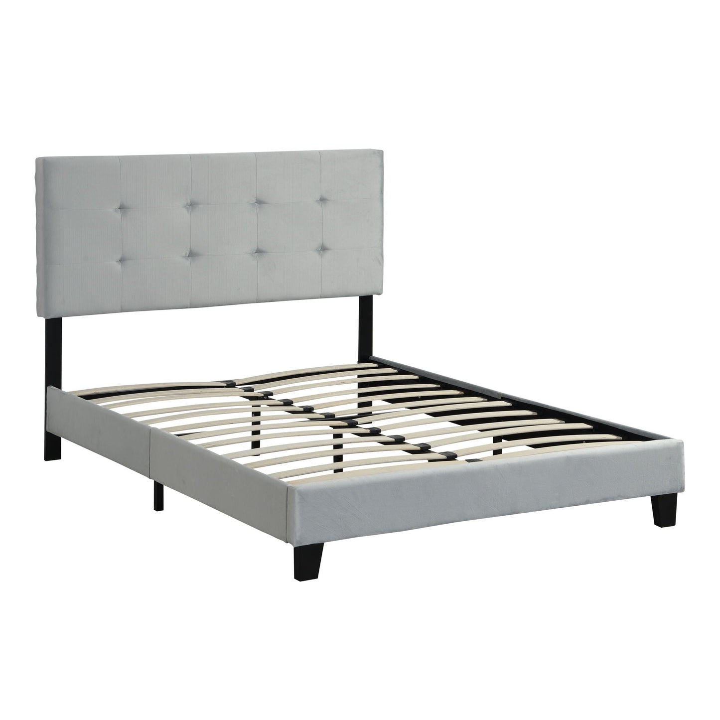 Queen Size Upholstered Platform Bed Frame With Pull Point Tufted Headboard