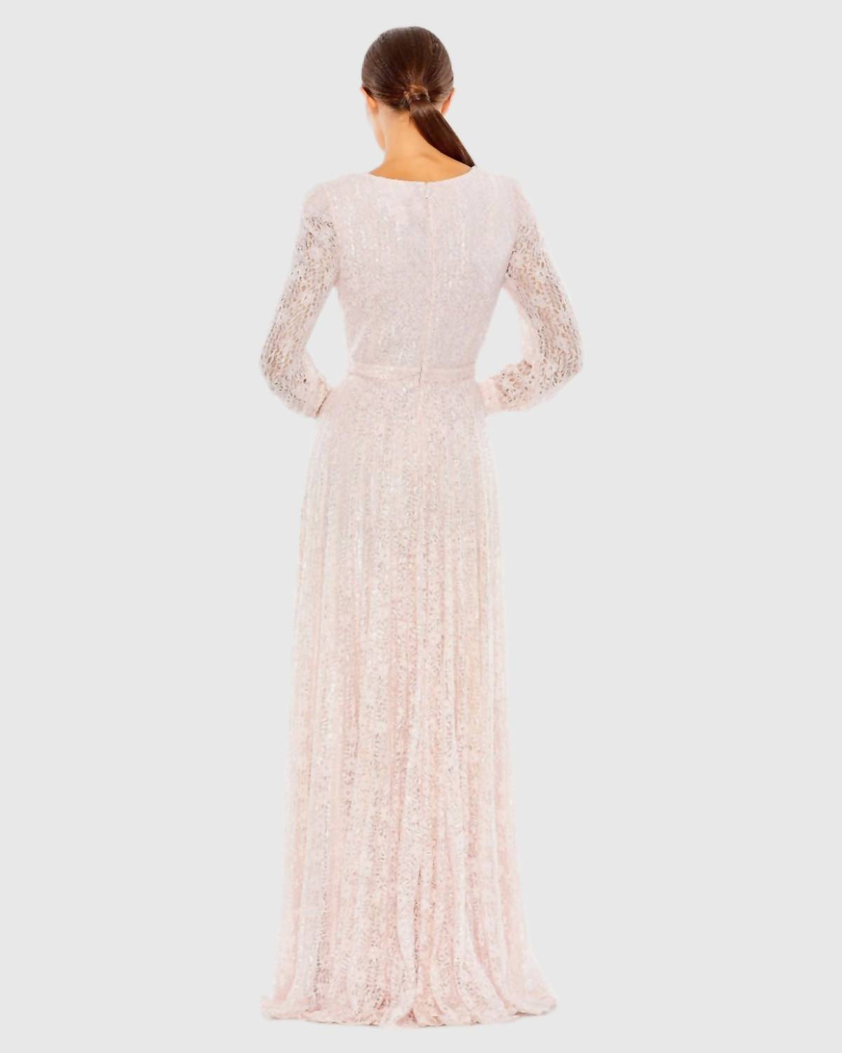 Mac Duggal - Beaded Lace Long Sleeve Wrap Over Gown