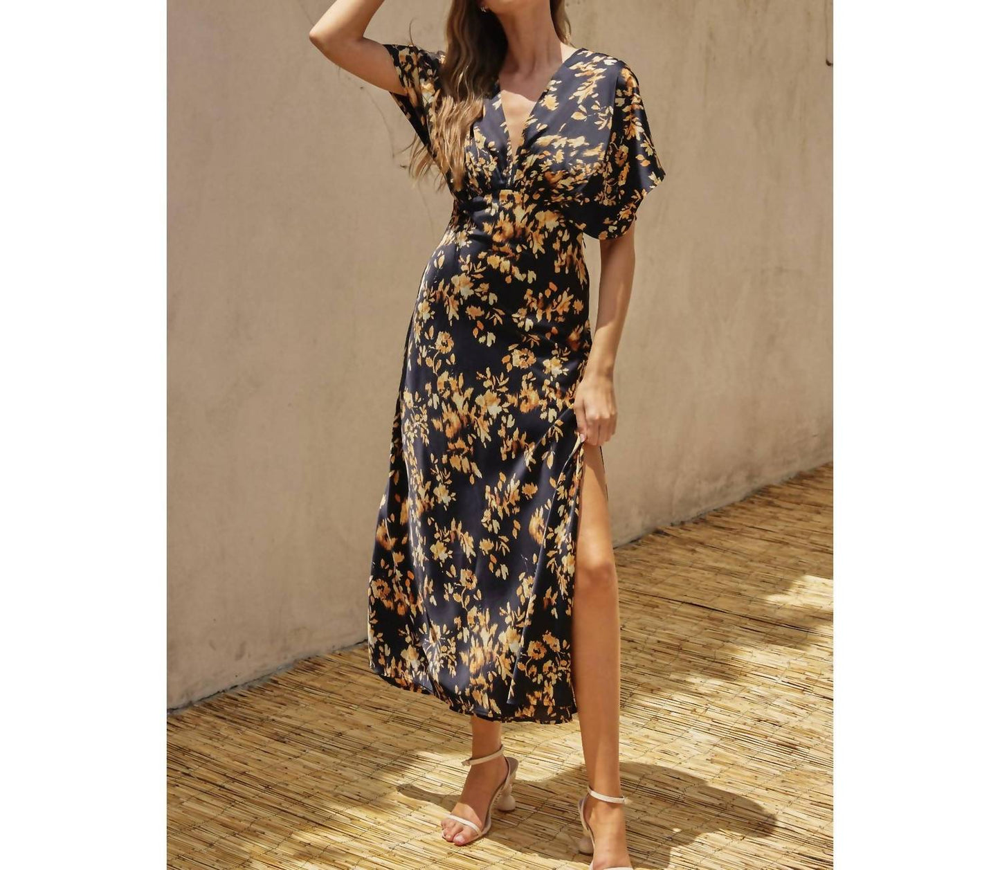 Dress Forum - Flutter Sleeve Satin Maxi Dress