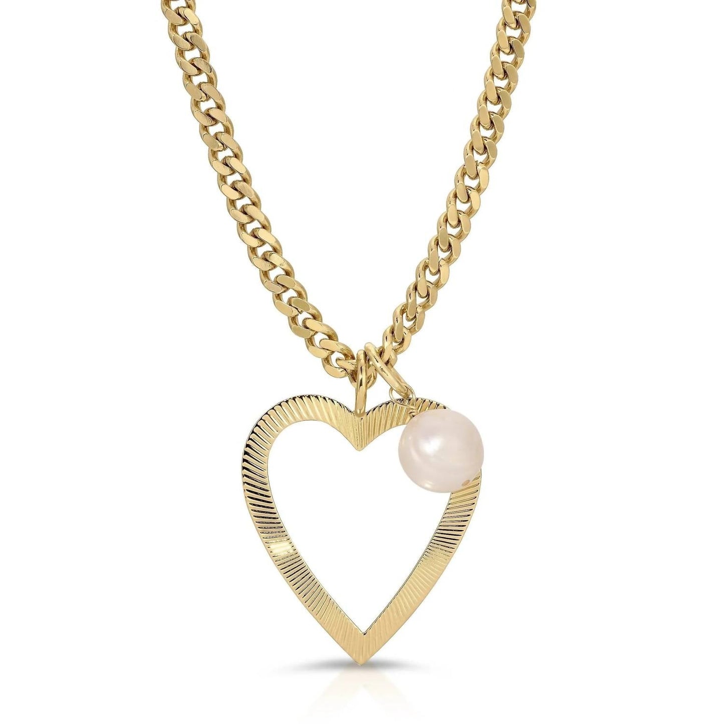 Eklexic - Women's Heart & Pearl Charm Necklace