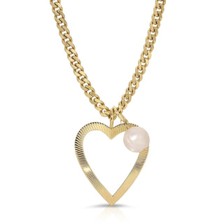 Eklexic - Women's Heart & Pearl Charm Necklace