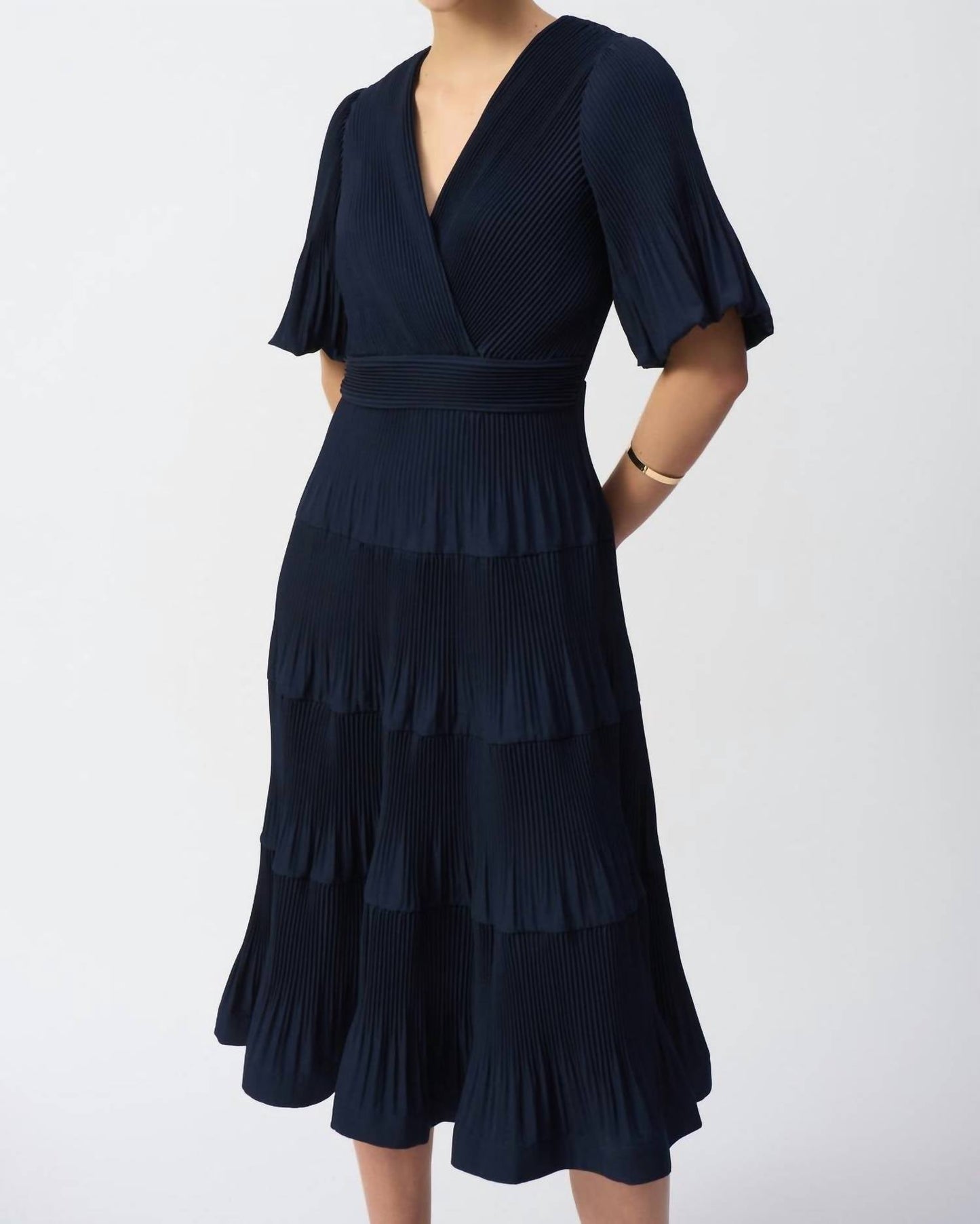 Joseph Ribkoff - Pleated Woven Fit And Flare Woven Dress