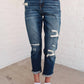 Judy Blue - Mid Rise Thermal Boyfriend Distressed Jeans