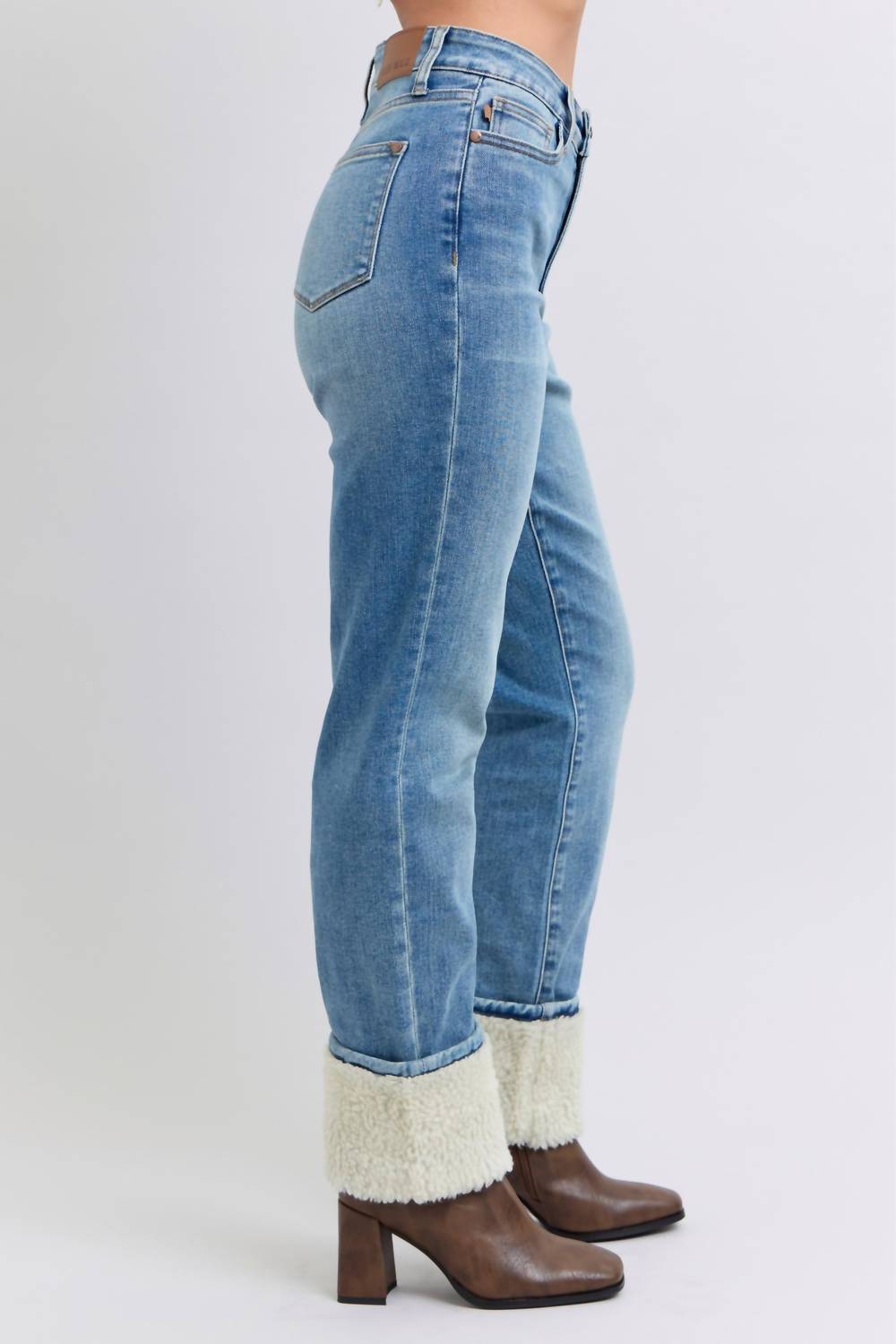Judy Blue - High Waist Shearling Cuff Straight Leg Jeans