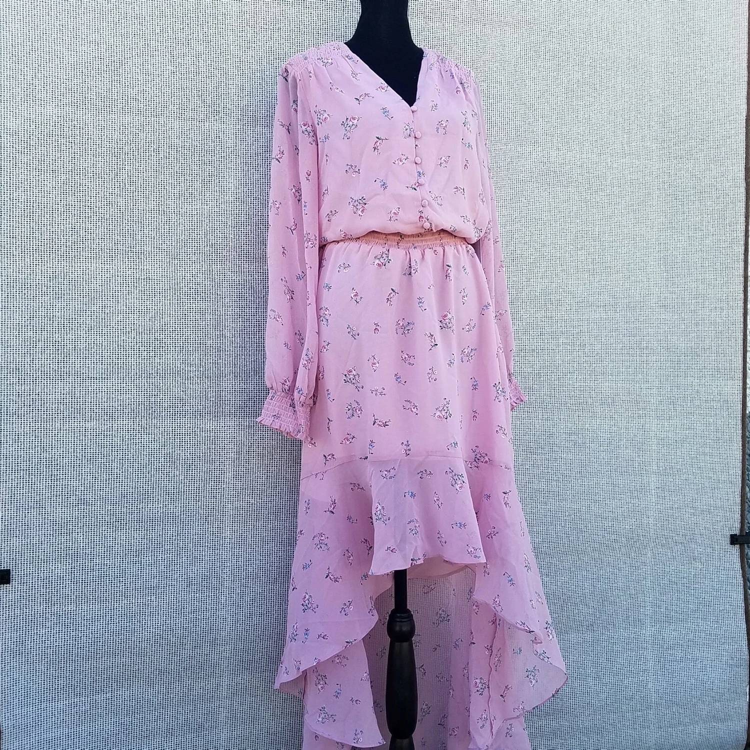 1.State - Asymmetrical Long Sleeves Floral Dress