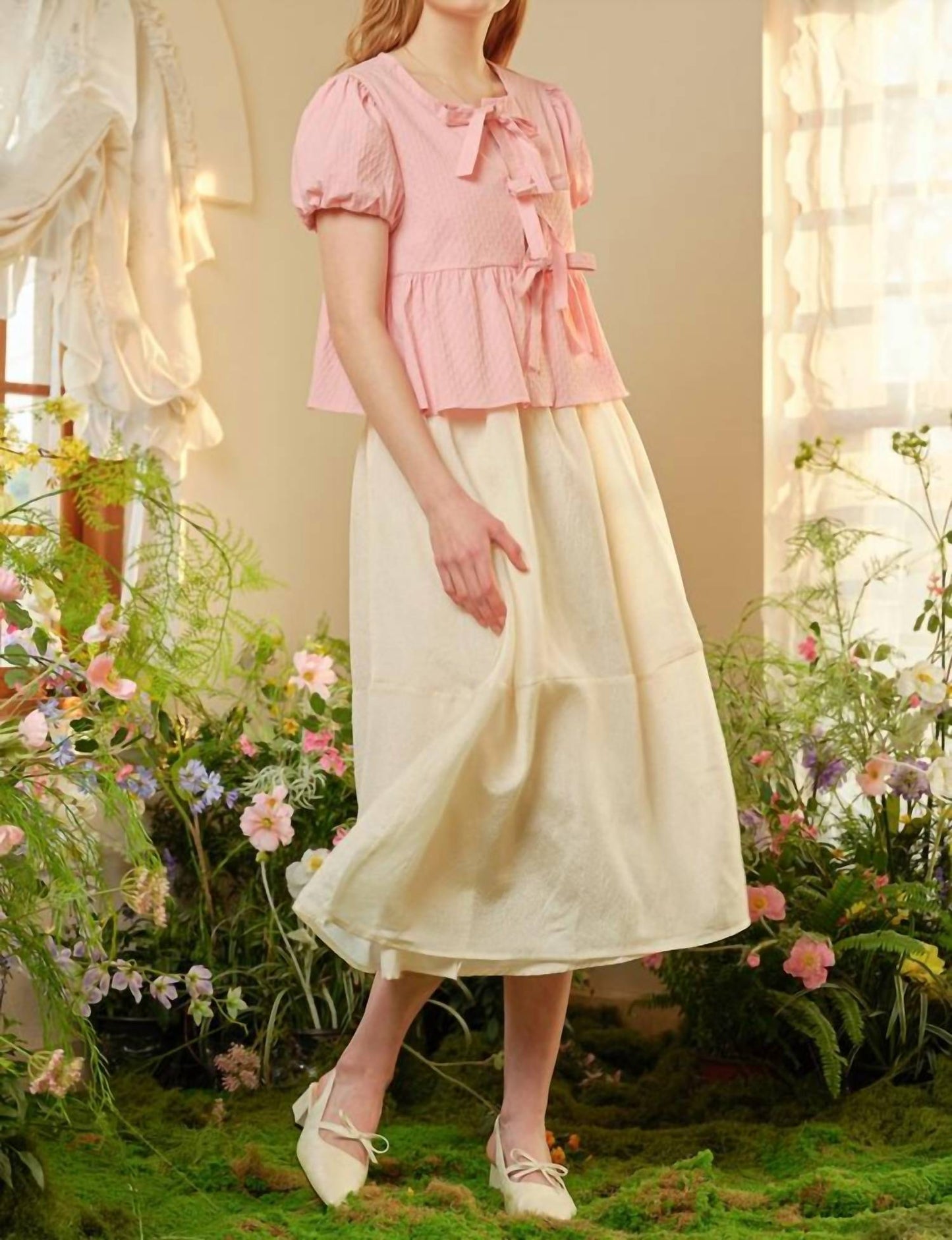 Rosie Posie - Textured High Waisted Midi Skirt