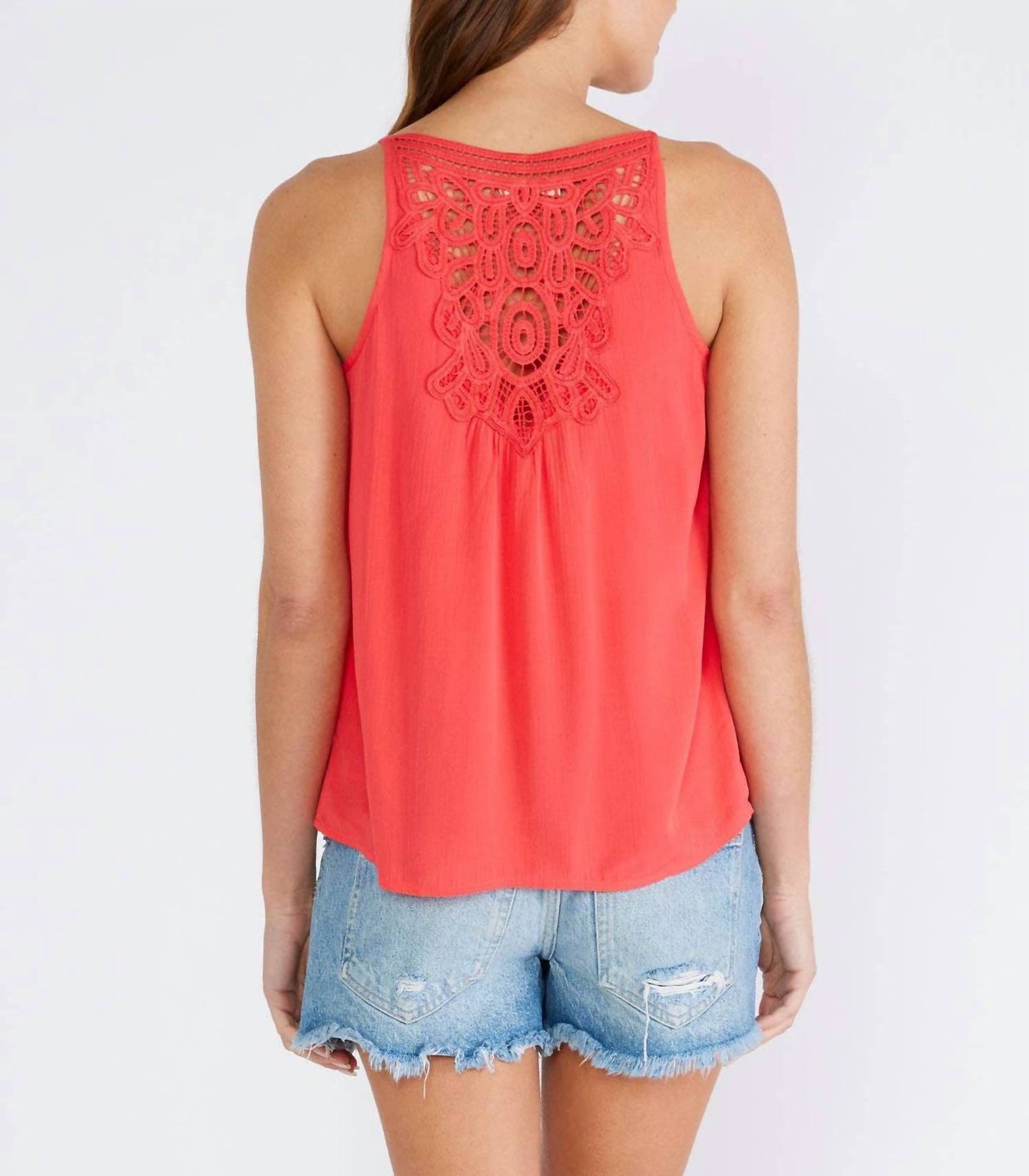 Lovestitch - Crochet Lace Scoop Neck Tank Top: Hibiscus