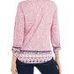Style & Co Women's Printed Roll Sleeve Split Neck Top Pink Size Small