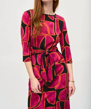 Joseph Ribkoff - Abstract Print Waist Tie Sheath Dress