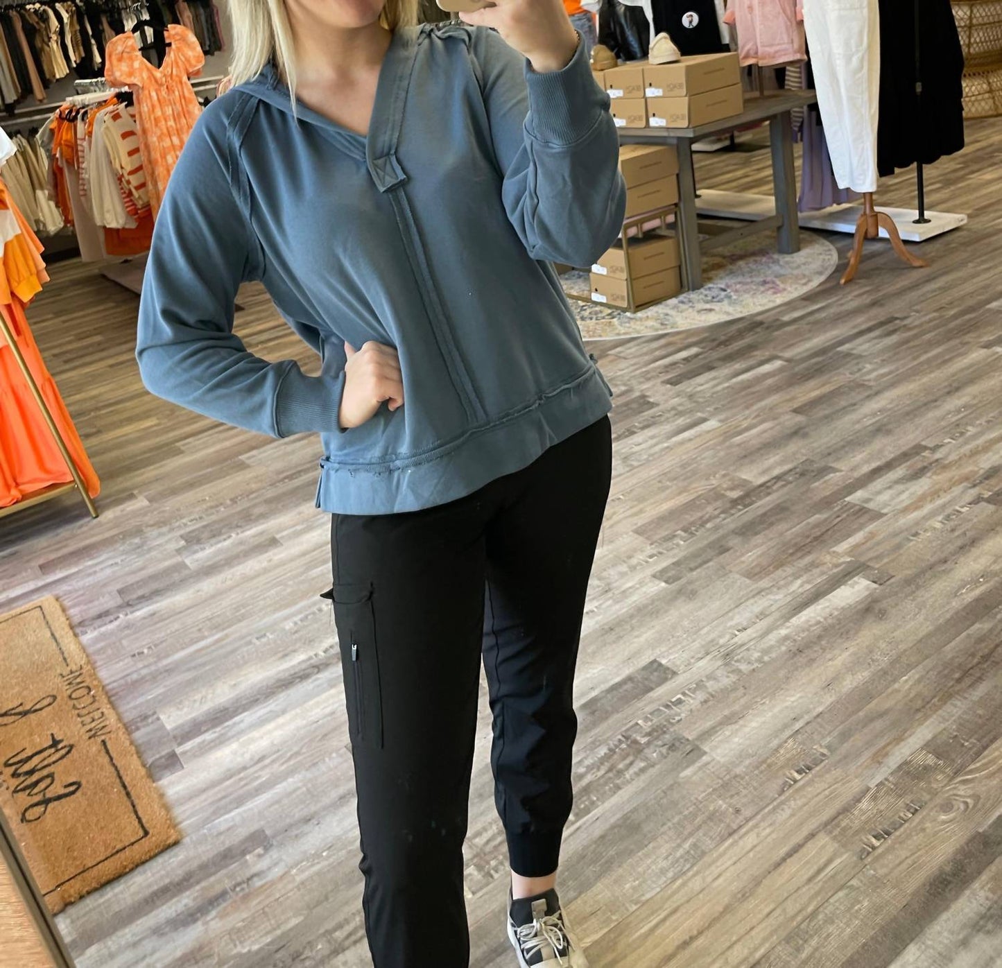 Blu Pepper - Raw Edge Hooded Pullover