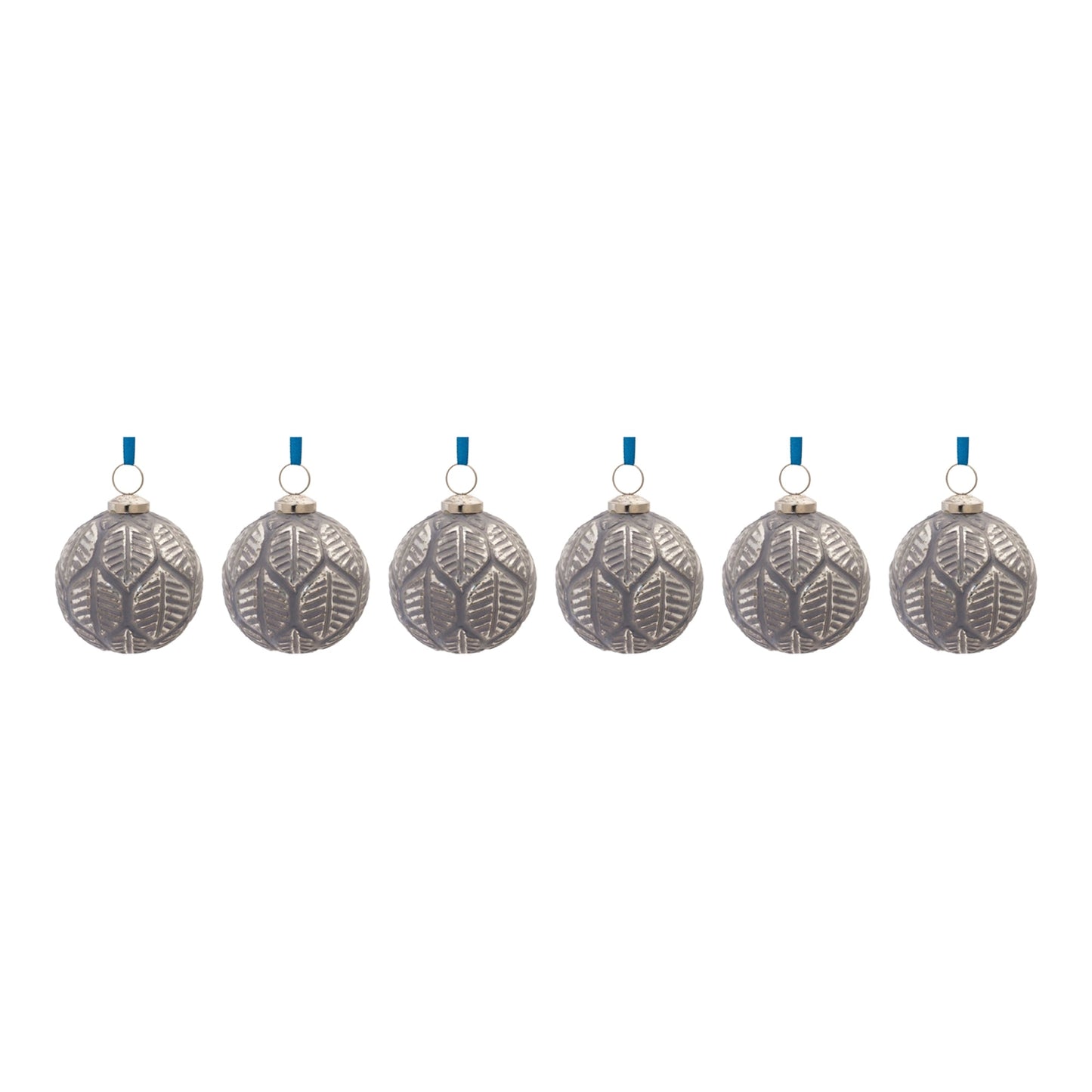 Etched Leaf Glass Ball Ornament (Set of 6)