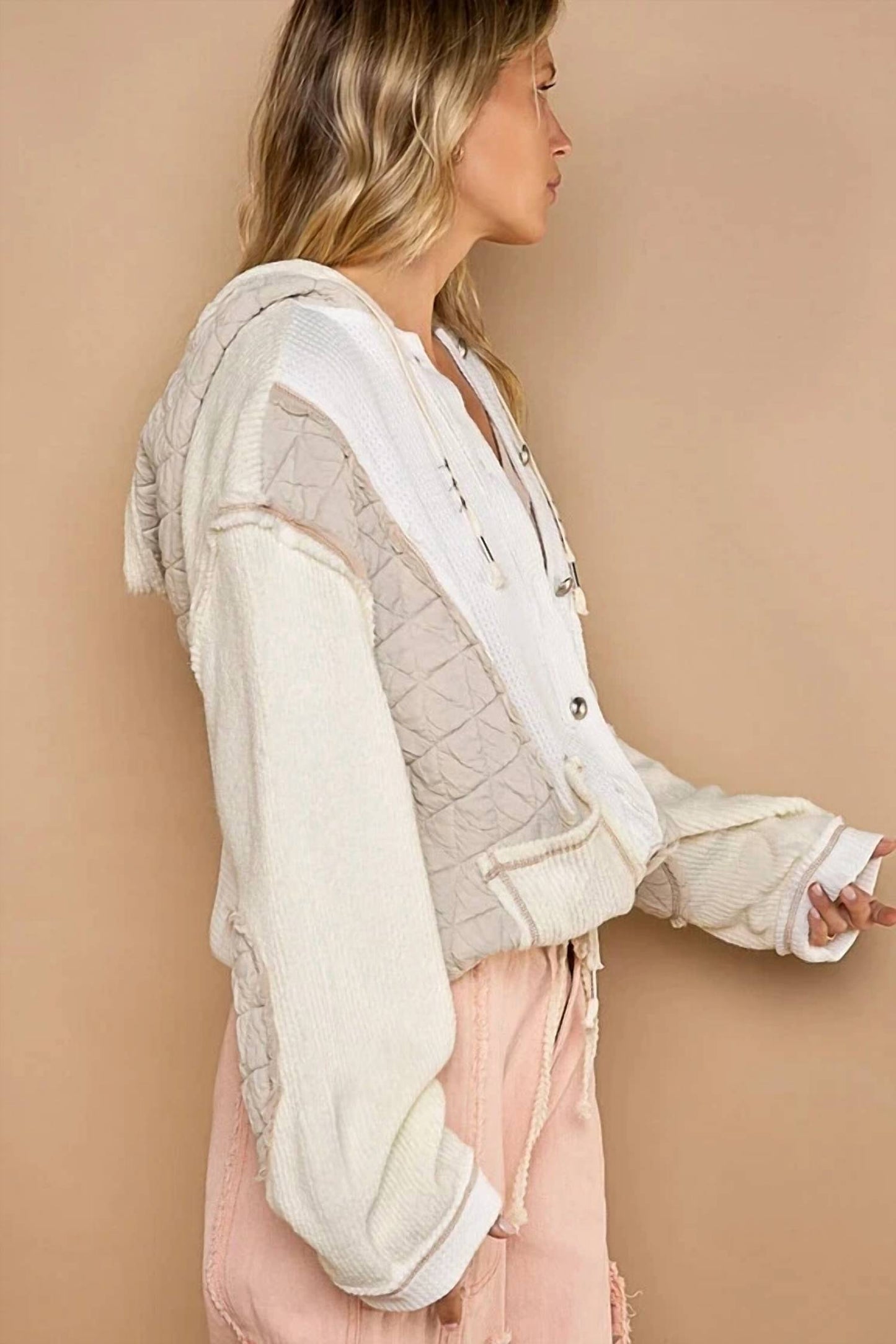 Pol - Cut Sew Multi Fabric Hooded Button Down Shacket