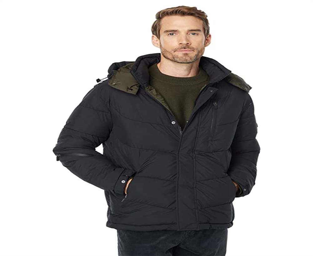 Scotch & Soda Men's Hooded Water Repellent Puffer Jacket Black Size S