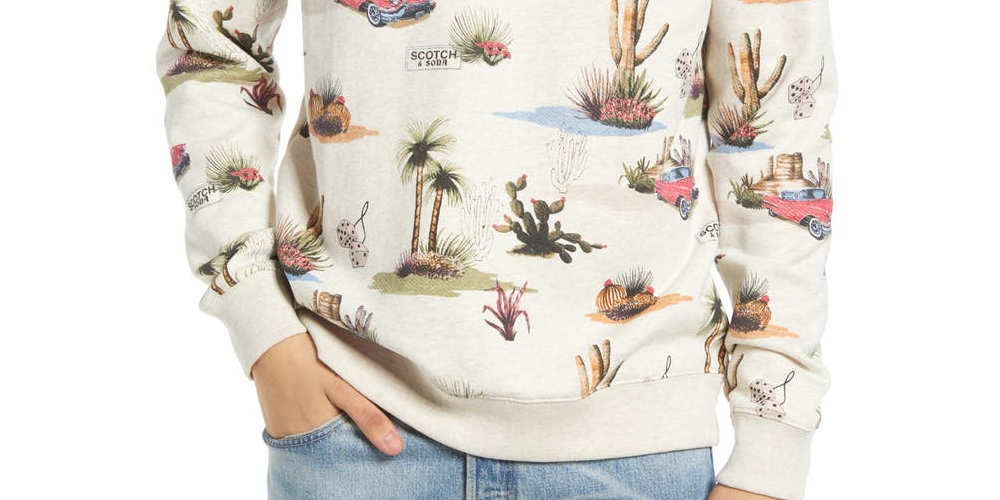 Scotch & Soda Men's Allover Print Cotton Sweatshirt Gray Size X-Large