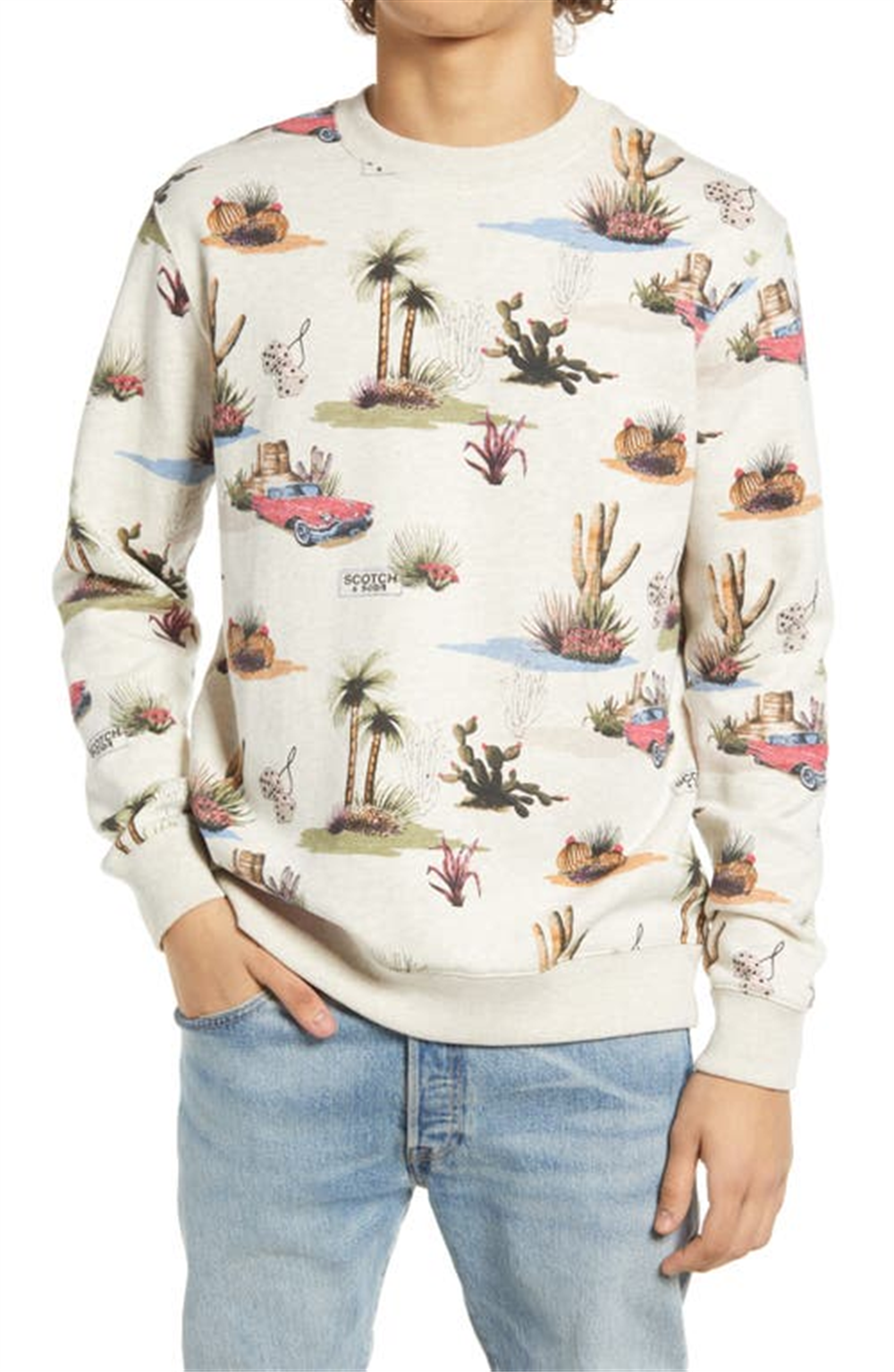 Scotch & Soda Men's Allover Print Cotton Sweatshirt Gray Size X-Large