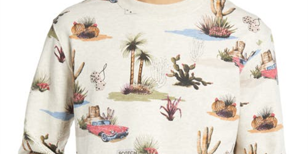 Scotch & Soda Men's Allover Print Cotton Sweatshirt Gray Size X-Large