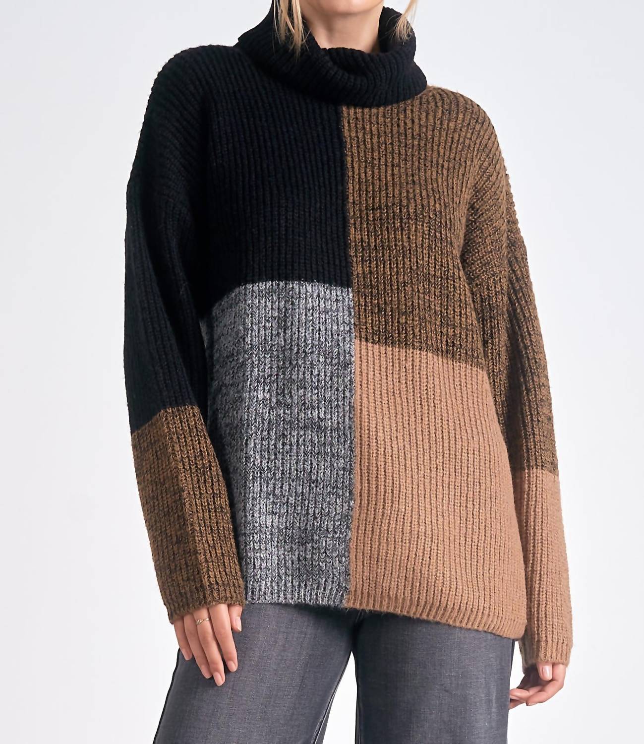 Elan - Colorblock Turtle Neck Sweater