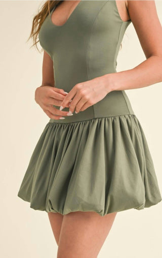 Klesis - V-Neck Drop Waist Bubble Mini Dress