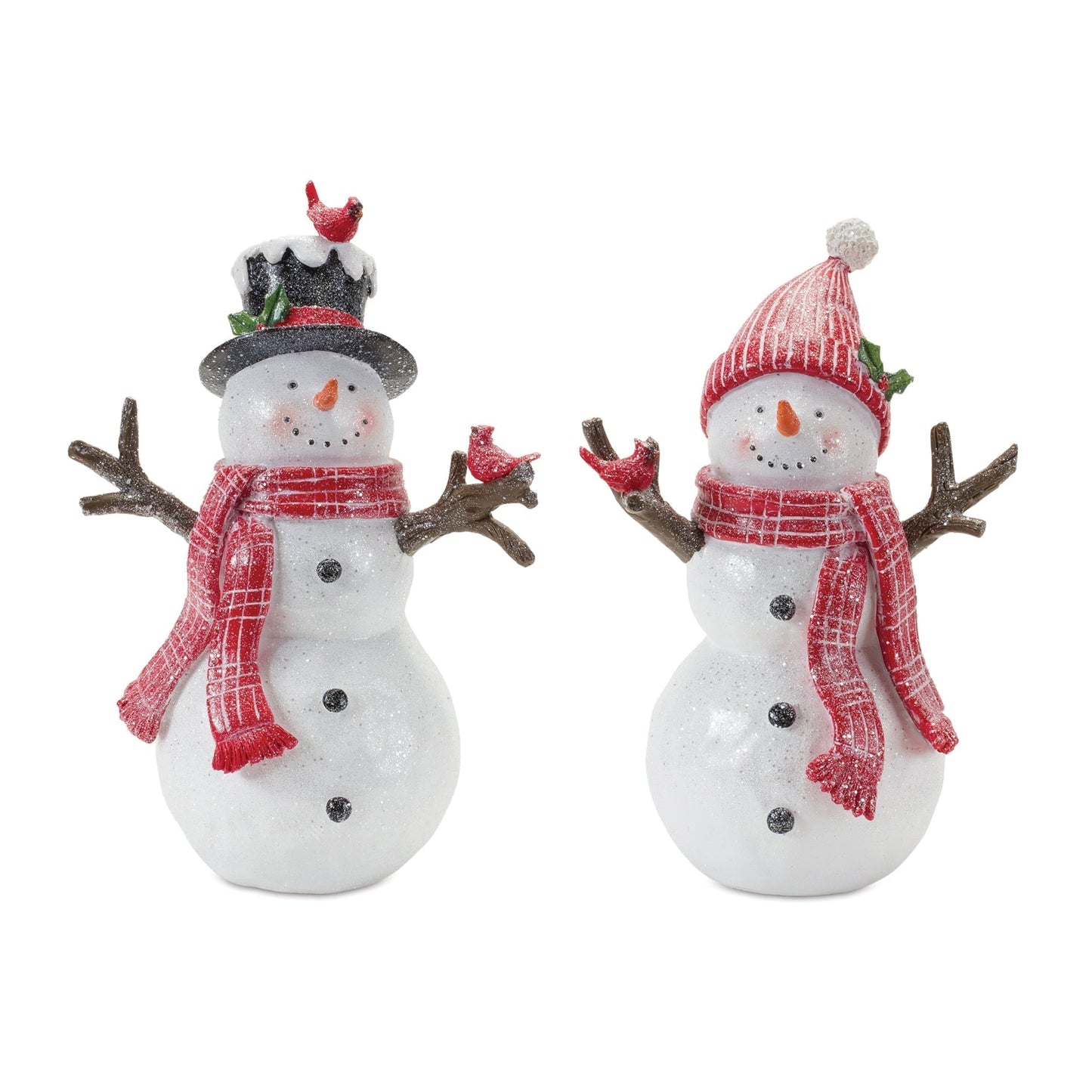 Snowman with Cardinal Birds Figurine (Set of 2)