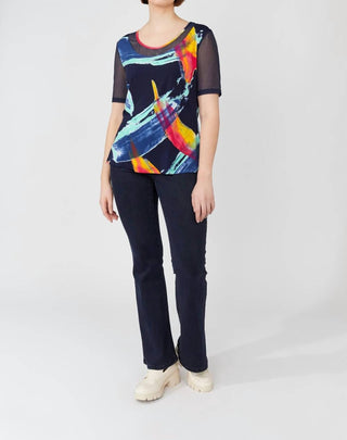 Frank Lyman - Patterned Mesh Scoop Neck Top