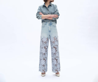 Bayeas - Rhinestone Patchwork Wide Leg Jeans