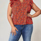 Double Take - Floral Flutter Sleeve Notched Neck Blouse