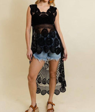 Leto - Women's Eloise Crochet Hi Low Maxi Tank