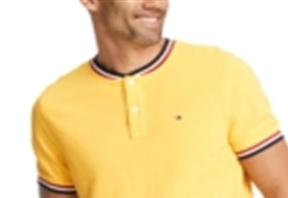Tommy Hilfiger Men's Eaton Custom Fit Tipped Collarless Polo Shirt Yellow Size Small