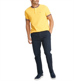 Tommy Hilfiger Men's Eaton Custom Fit Tipped Collarless Polo Shirt Yellow Size Small