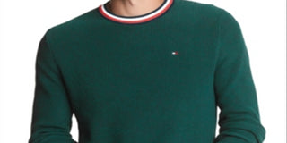 Tommy Hilfiger Men's Regular Fit Tipped Ribbed Knit Sweater Green Size Medium