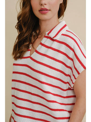 Cloud Ten - Striped Collared V Neck Top