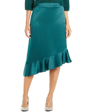 Alfani Women's Asymmetrical Ruffle Hem Skirt Green Size 16