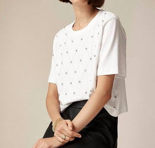 J.Crew - Relaxed Lattice-embellished Cropped T-shirt
