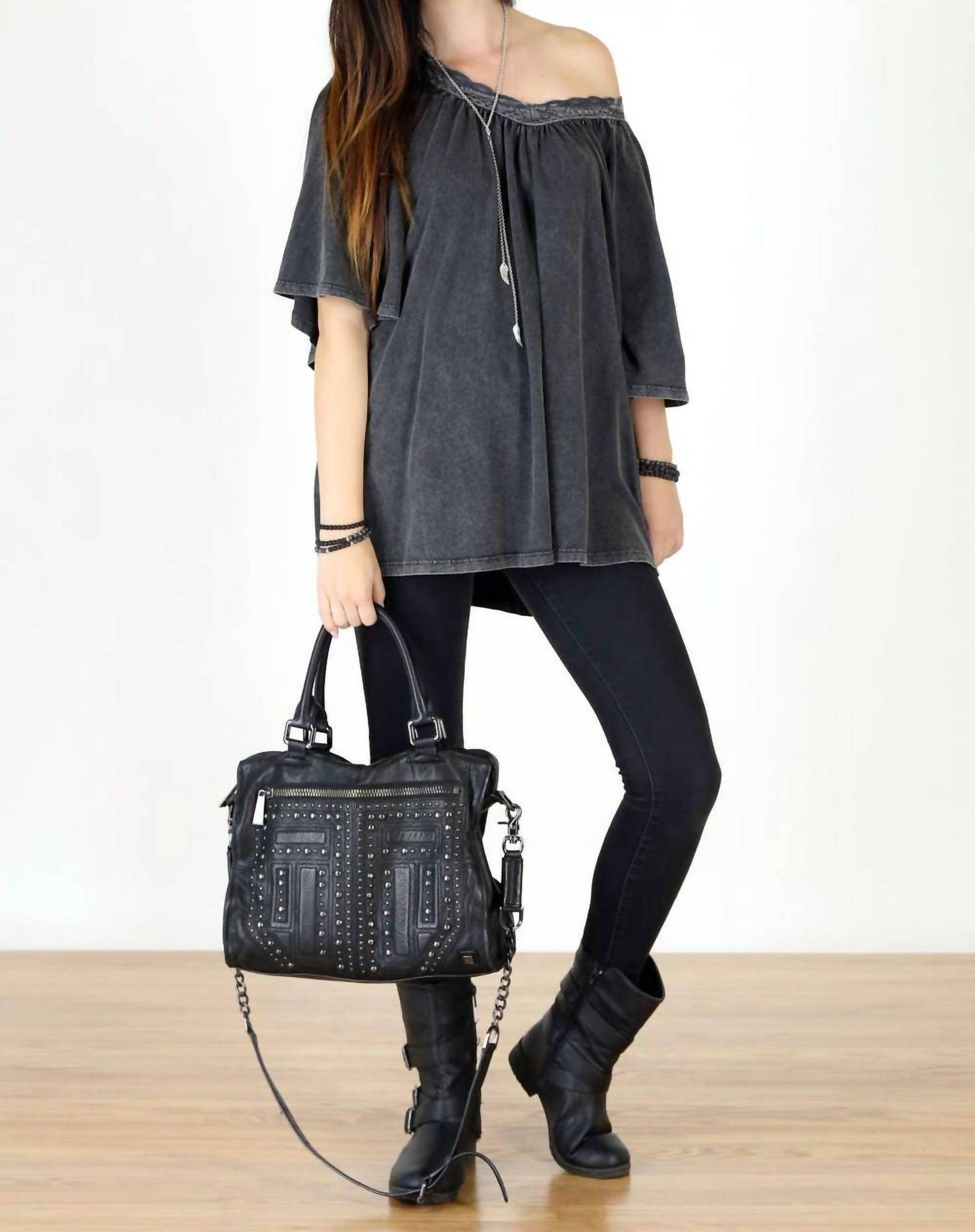 Tough Luv - Boho Victorian Acid Washed Tunic Top