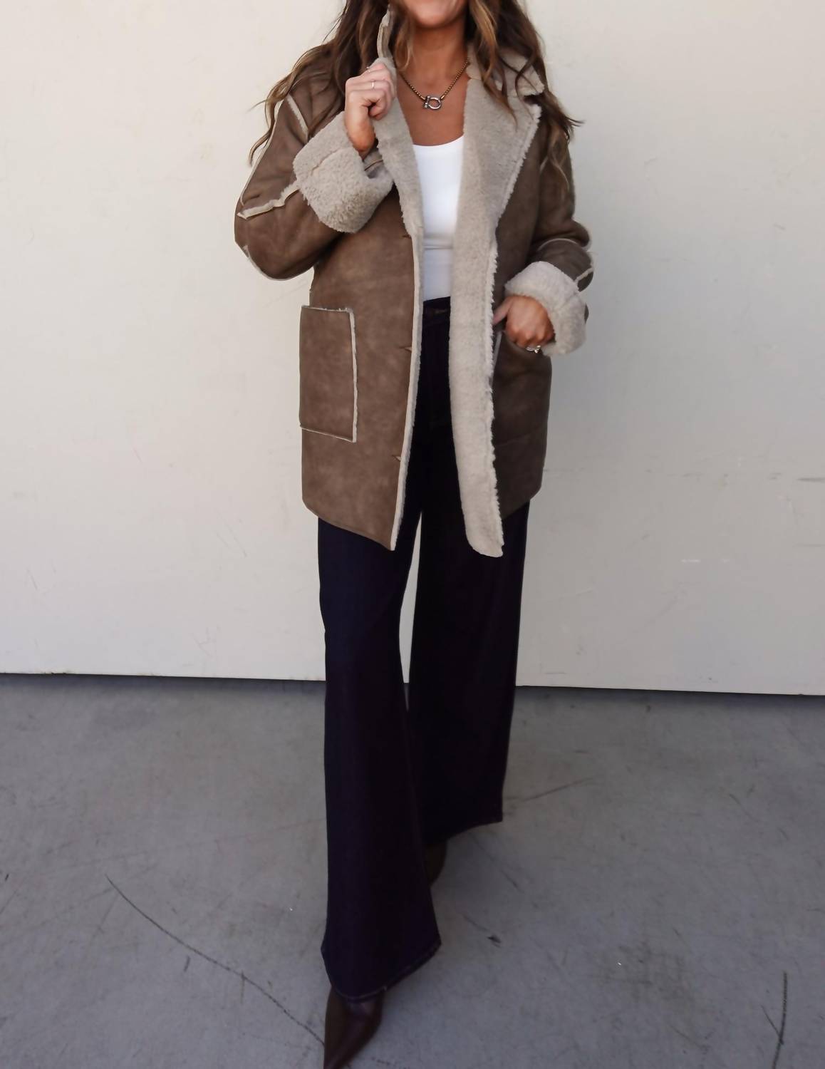 Active Basic - Fur-lined Faux Leather Coat