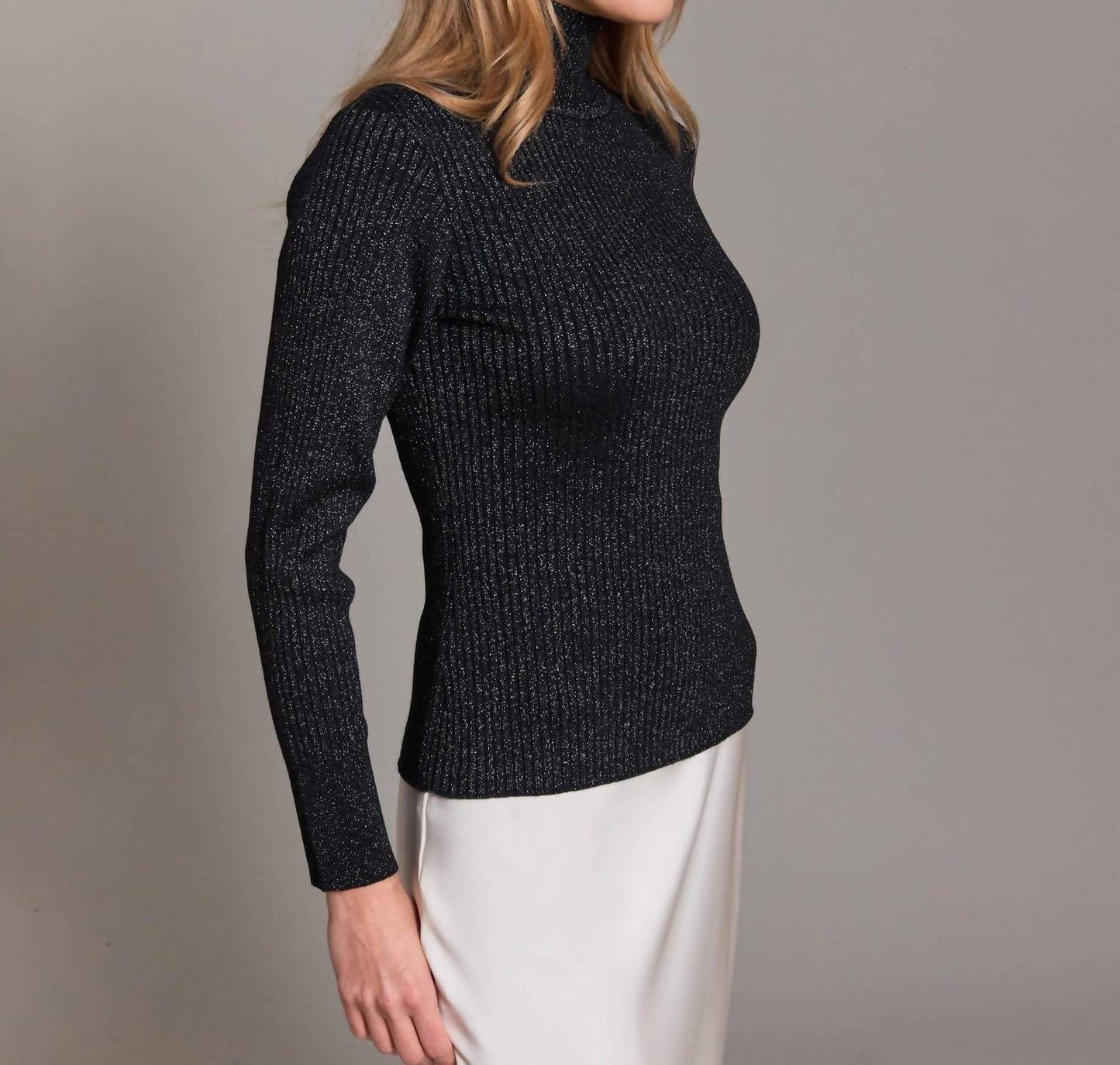 Alashan Cashmere - Fine Marino Mitra Lurex Rib Turtle Neck Top
