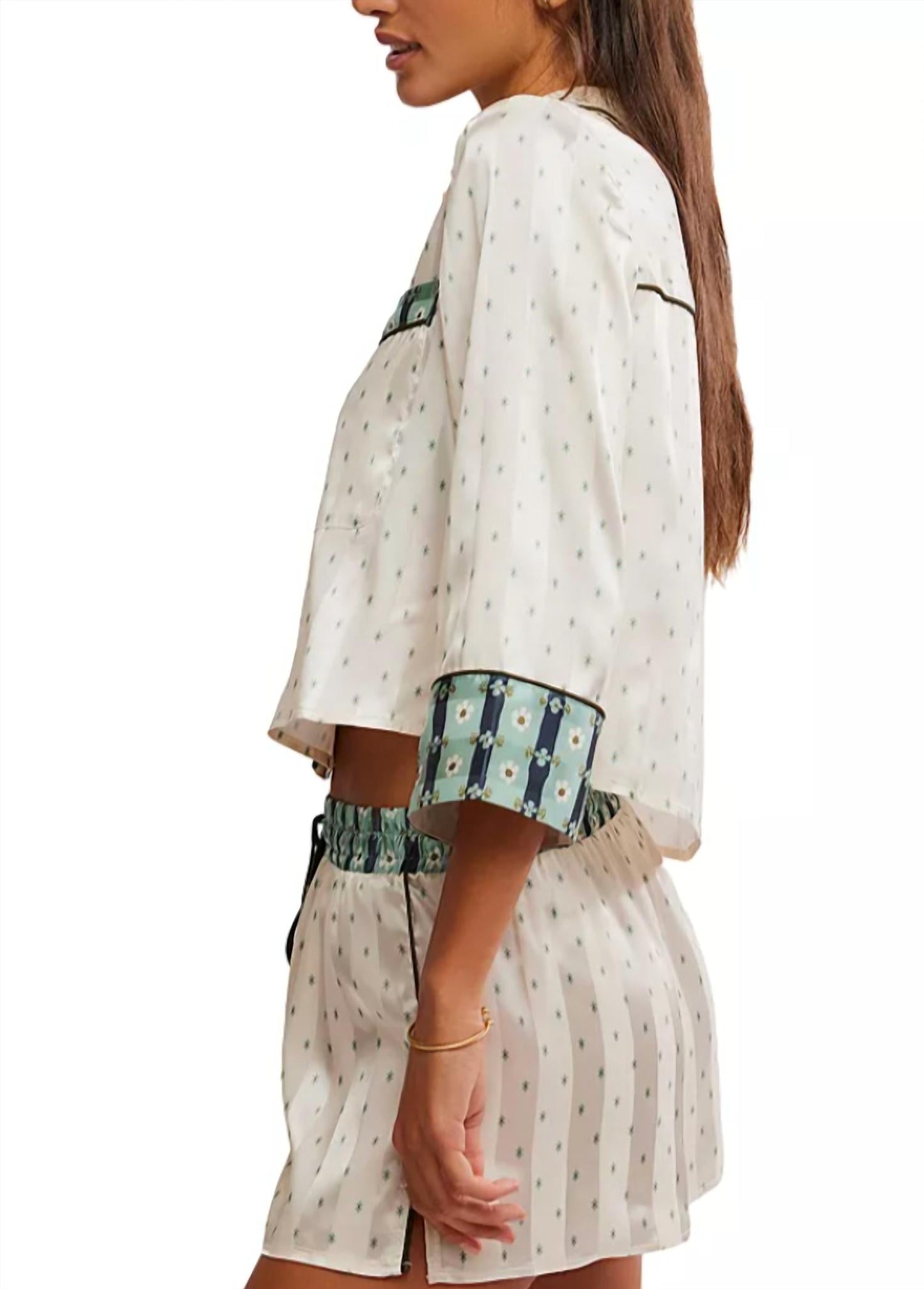 Free People - Pillow Talk 3/4 Sleeve Shirt And Short 2 Piece Pajama Set