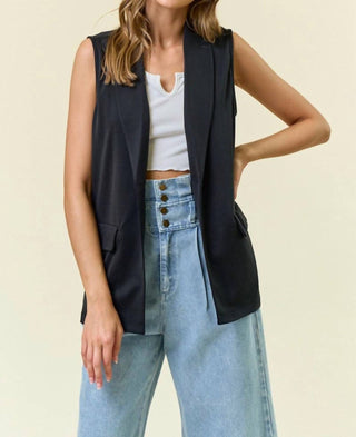Doe And Rae - Black Shawl Neck Open Front Knit Vest Blazer