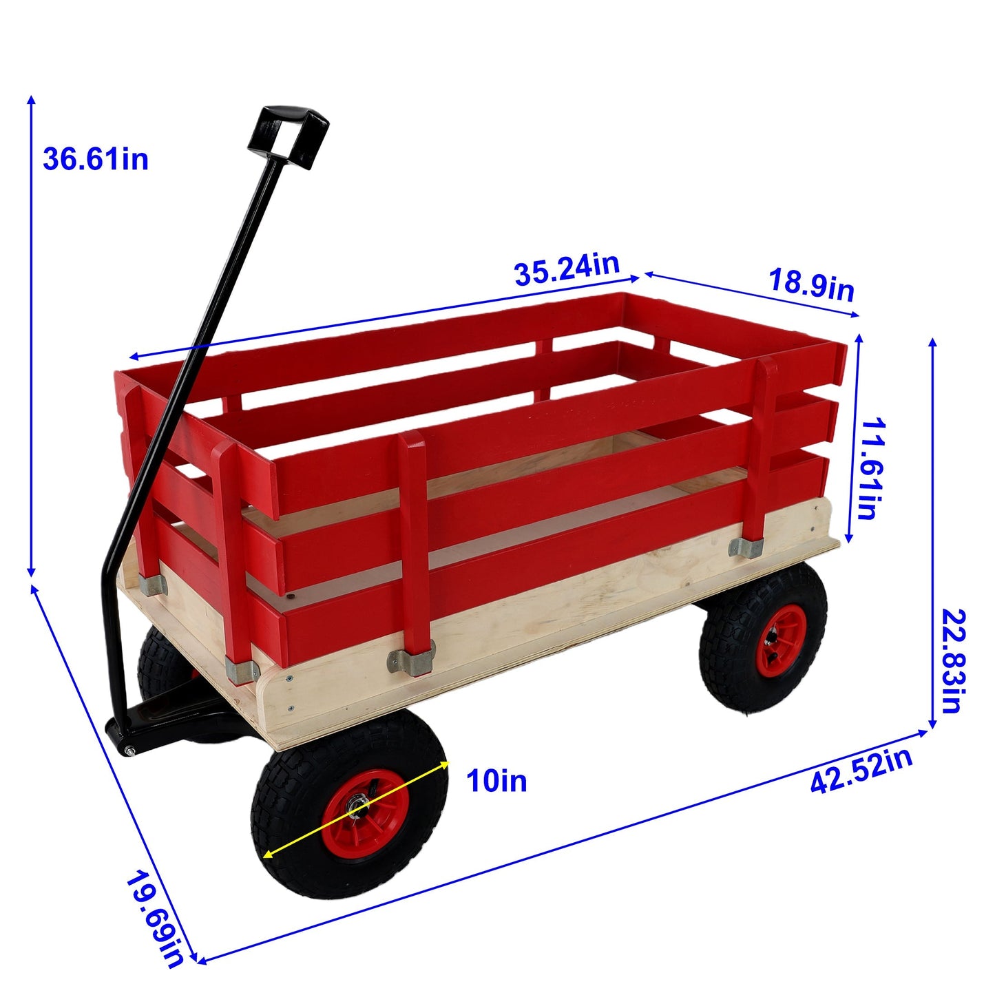 Children's and Garden Wooden Carriage with All-Terrain Inflatable Wheels