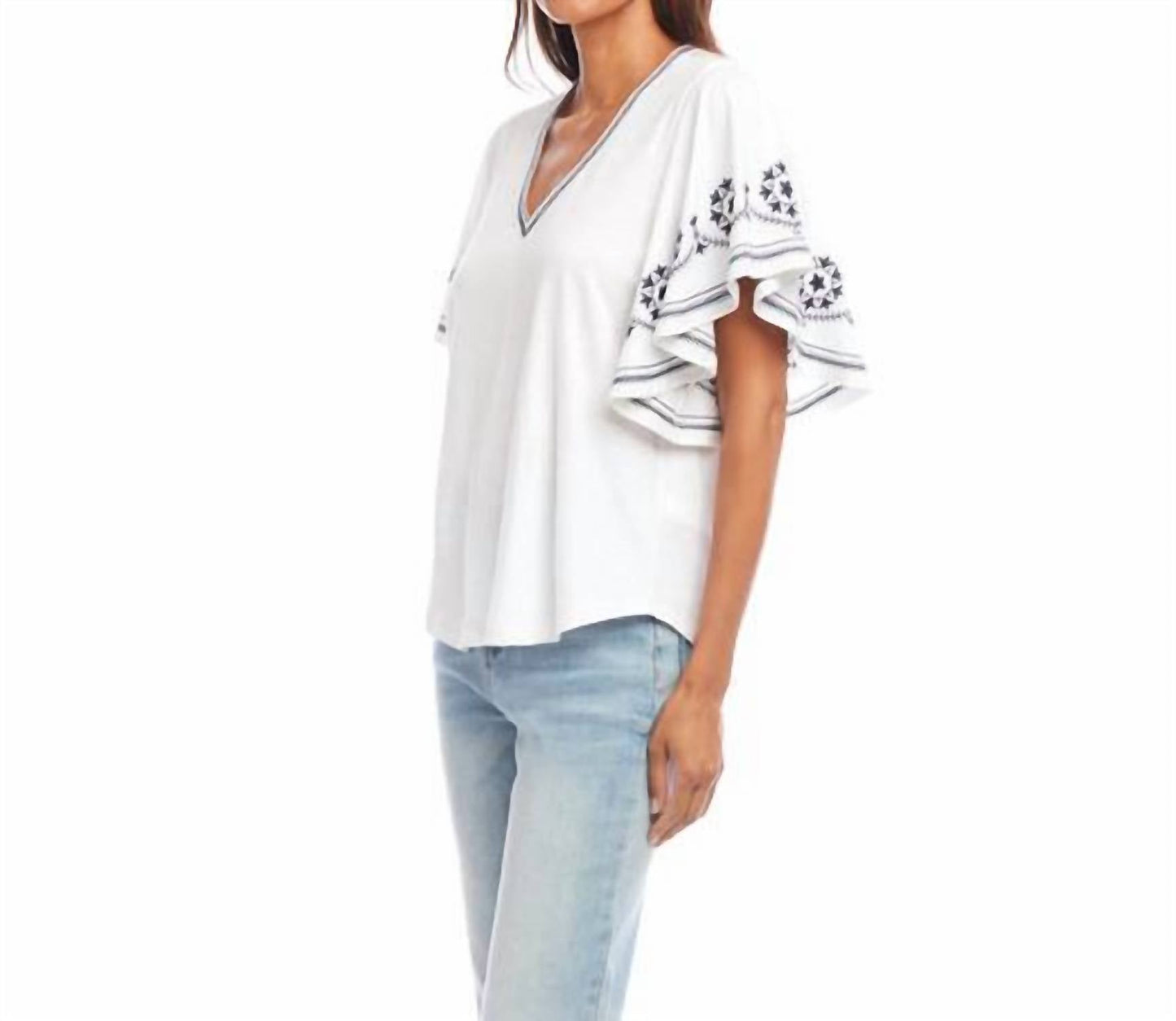 Karen Kane - Women's Embroidered Flutter Sleeve Top