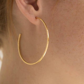 Brenda Grands - Women's Thin Hammered Hoop Earrings