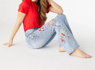 Coco + Carmen - Everstretch Flare with Bright Color Embroidery Jeans